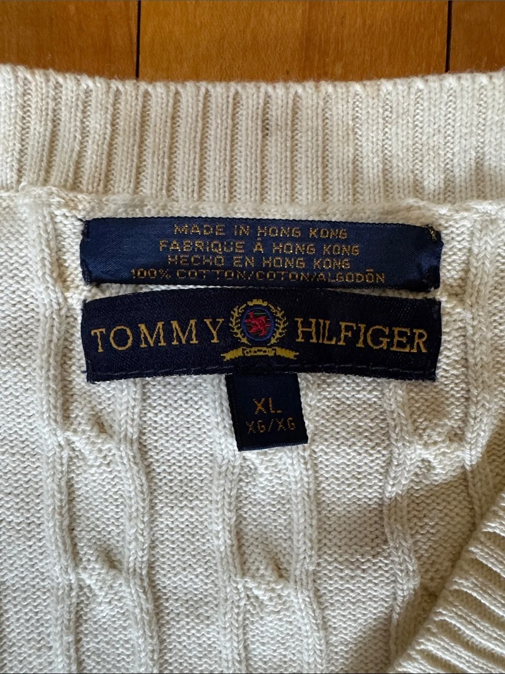 Tommy Hilfiger vintage cream Cable Knit V-Neck Sweater Vest size XL